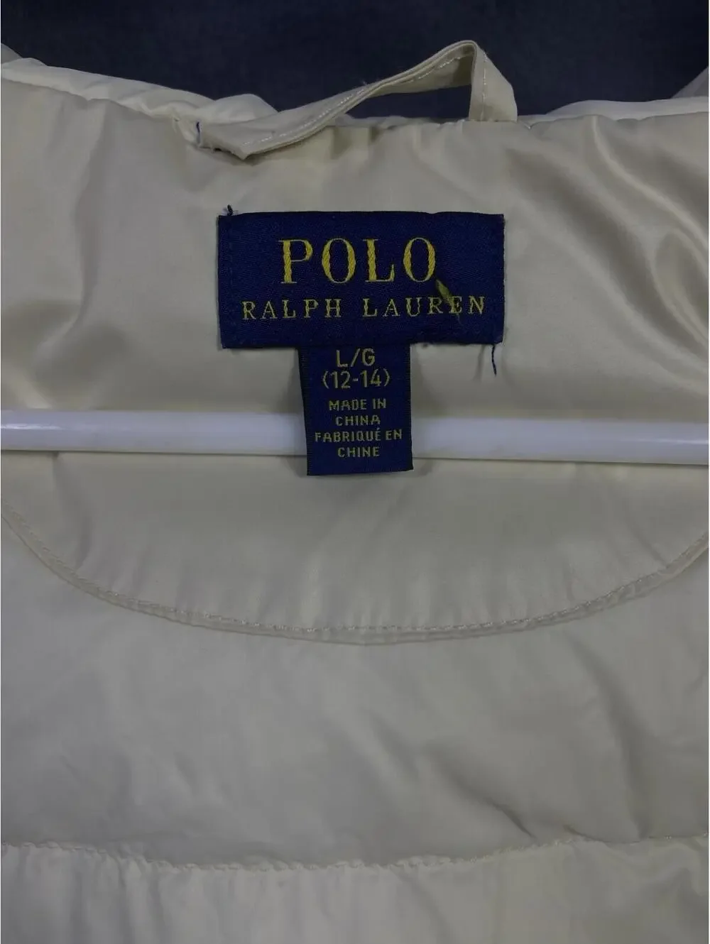 $245 Polo Ralph Lauren Girls Cortina Cream Satin Down Bomber Jacket Sz L 12-14